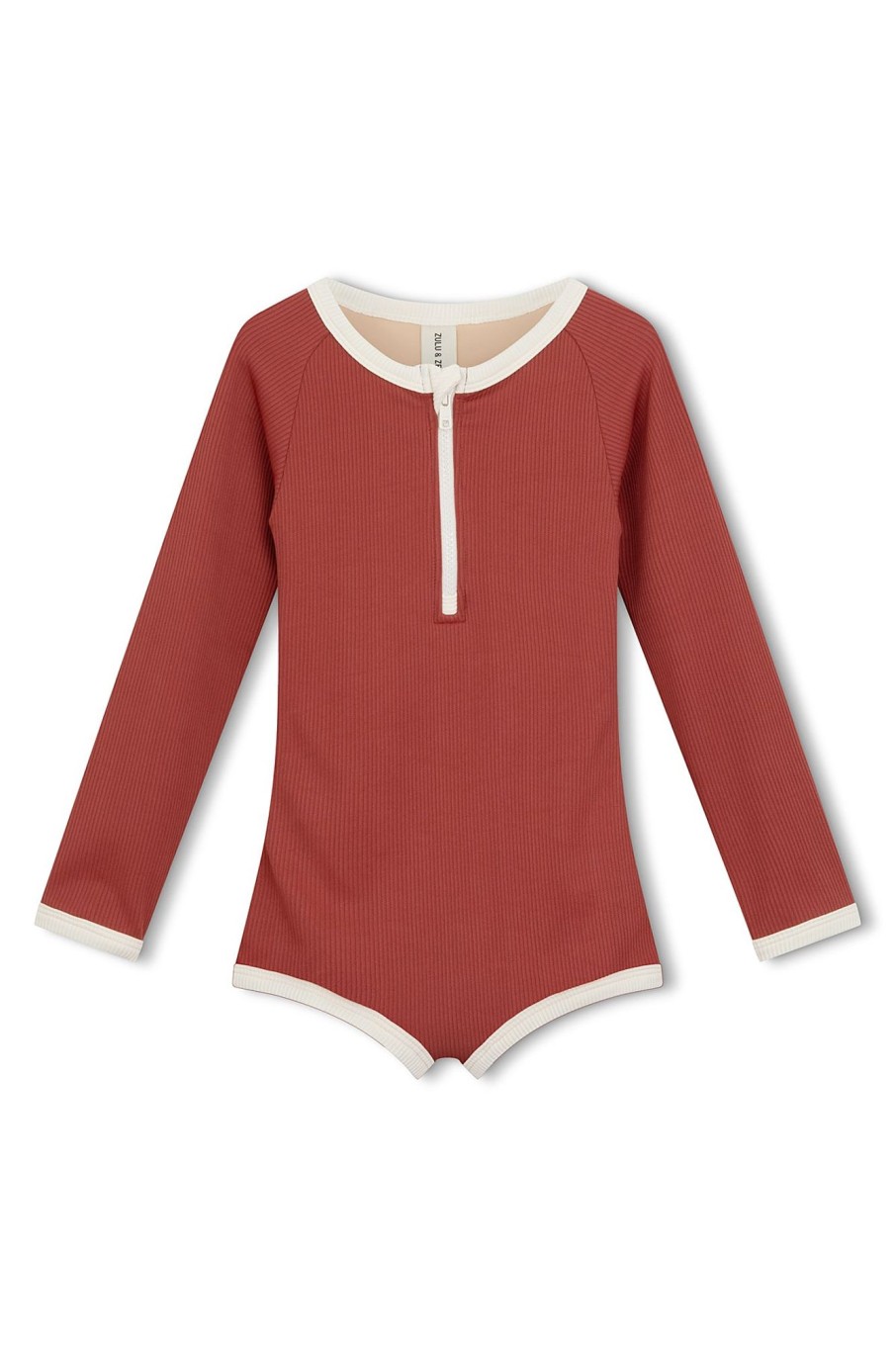 Swim Zulu & Zephyr | Mini Rib Rashie Onesie - Earth Red