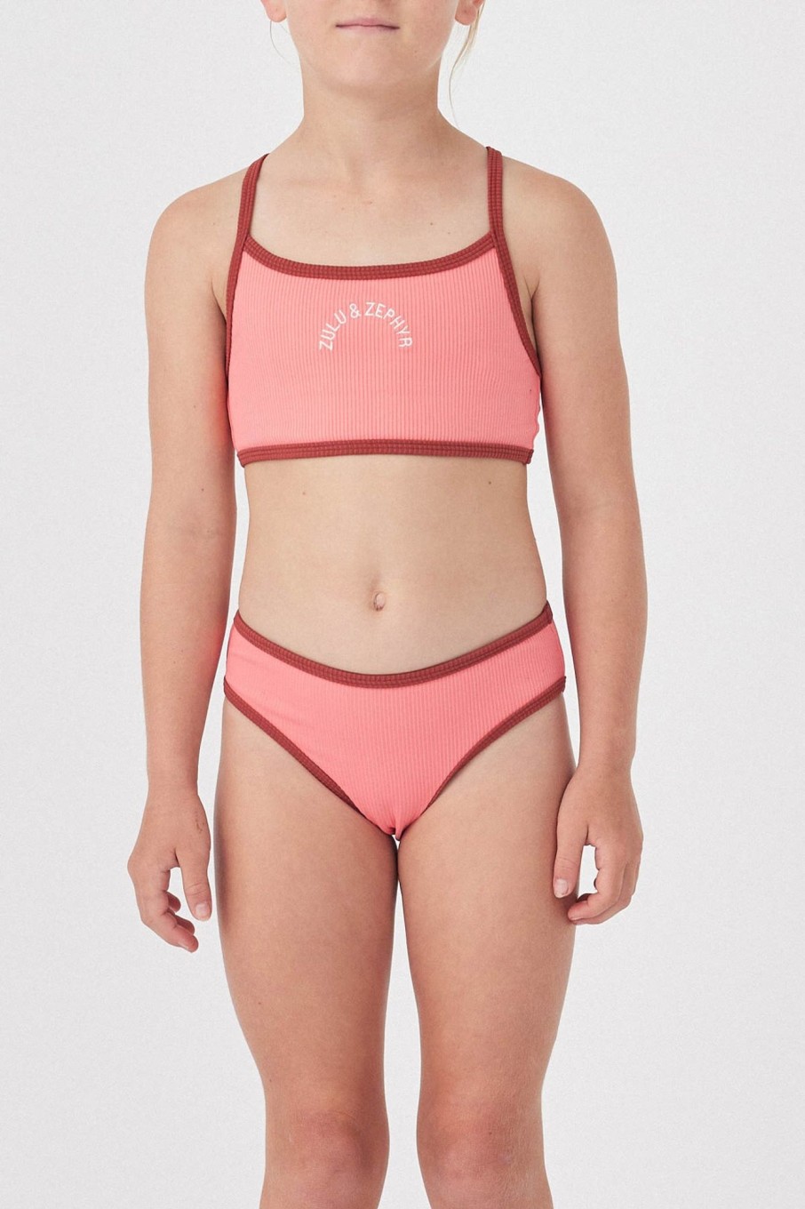 Swim Zulu & Zephyr | Mini Rib Logo Bikini Top - Coral