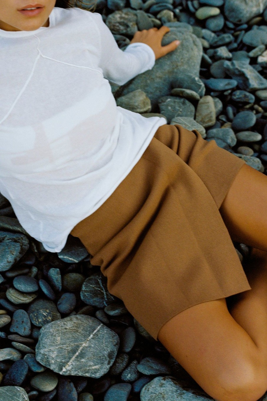 Apparel Zulu & Zephyr | Almond Organic Cotton Blend Knit Skirt