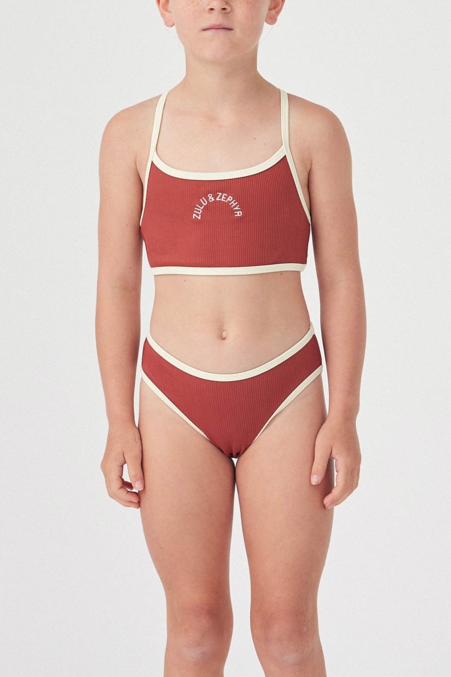 Swim Zulu & Zephyr | Mini Rib Logo Bikini Top - Earth Red