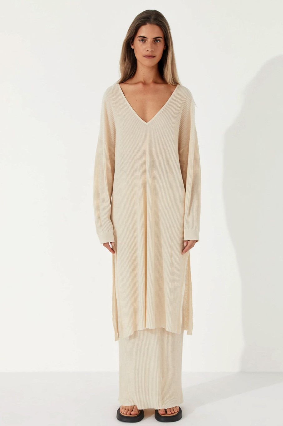 Apparel Zulu & Zephyr | Stone Organic Linen Blend Knit Dress