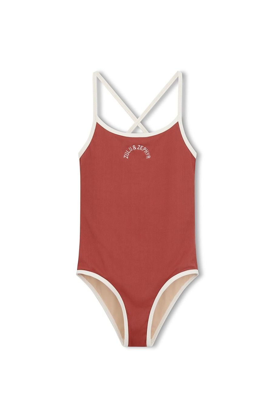 Swim Zulu & Zephyr | Mini Rib Logo One Piece - Earth Red