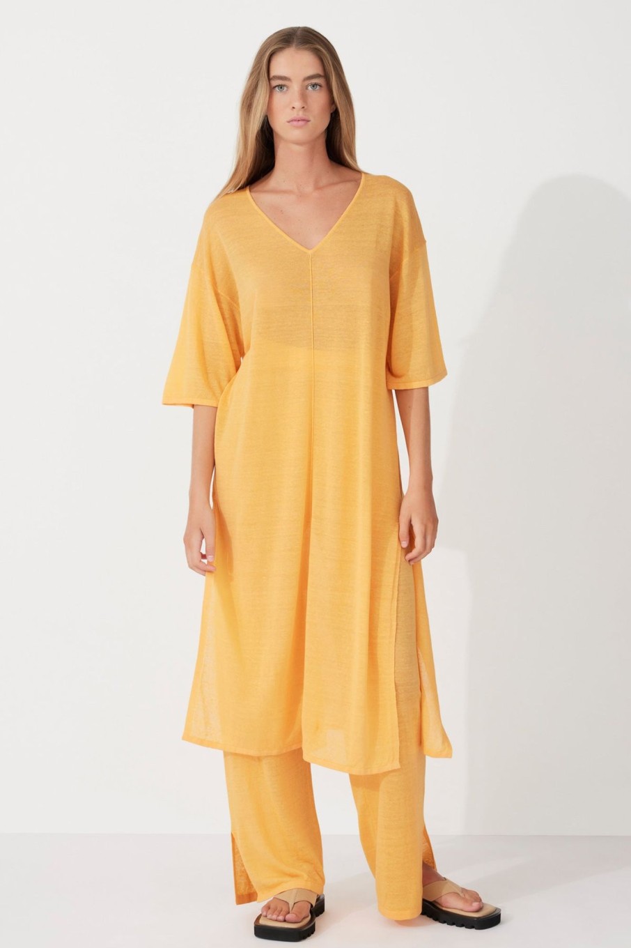 Apparel Zulu & Zephyr | Golden Organic Linen Blend Knit Dress